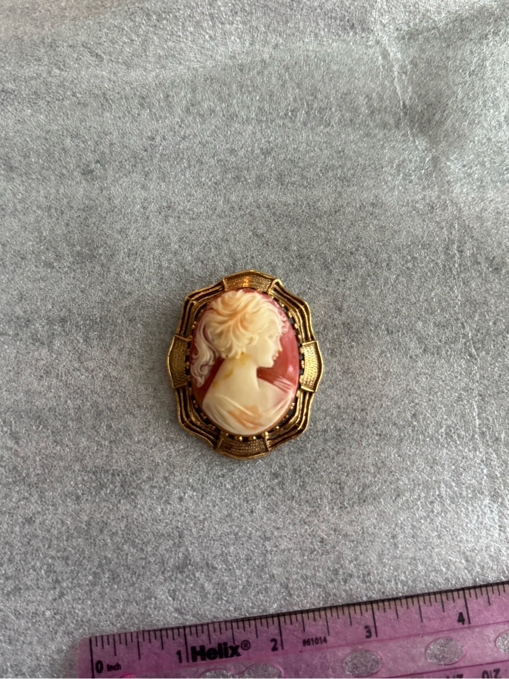Vintage Pink Cameo Brooch with Gold Frame